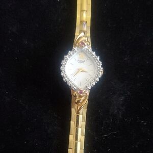 Vintage Pulsar Diamond Ruby Gold Tone Ladies Watch Working